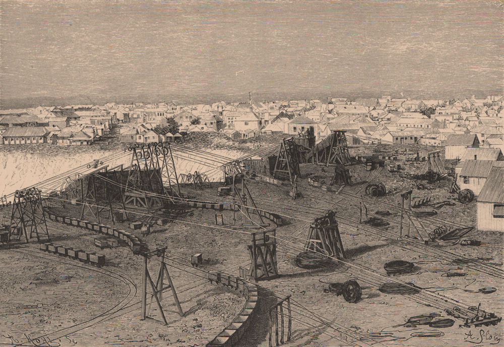 Kimberley and its Diamond Mine. South Africa. Cape Colony 1885 old print